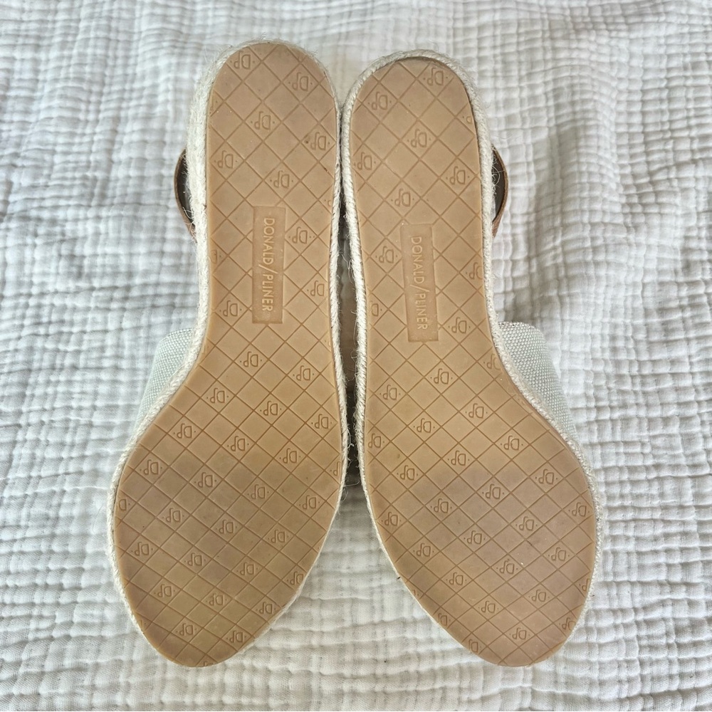 Donald J. Pliner Tan Leather and Cream Canvas Wedge Sandals - Picture 7 of 9